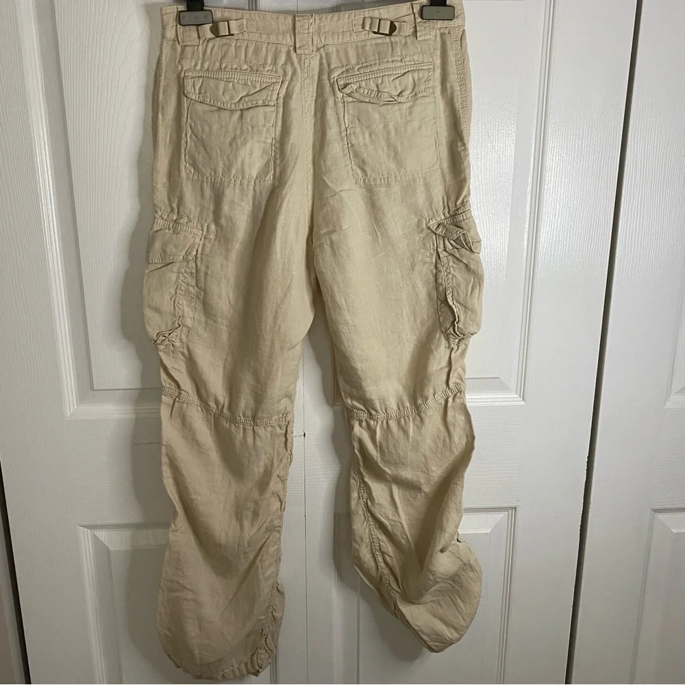 Banana Republic Sand Linen Cargo Pants Straight Leg Boho Adjustable Length size2